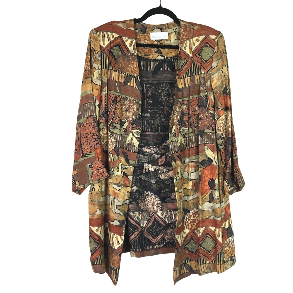 Meryl Fashions Ltd Duster Jacket Open Front Abstract Floral Print